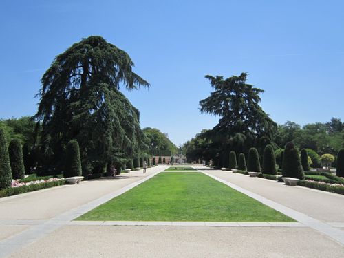 Free A vibrant summer day at El Retiro Park in Madrid, Spain with manicured lawns and towering trees. Stock Photo