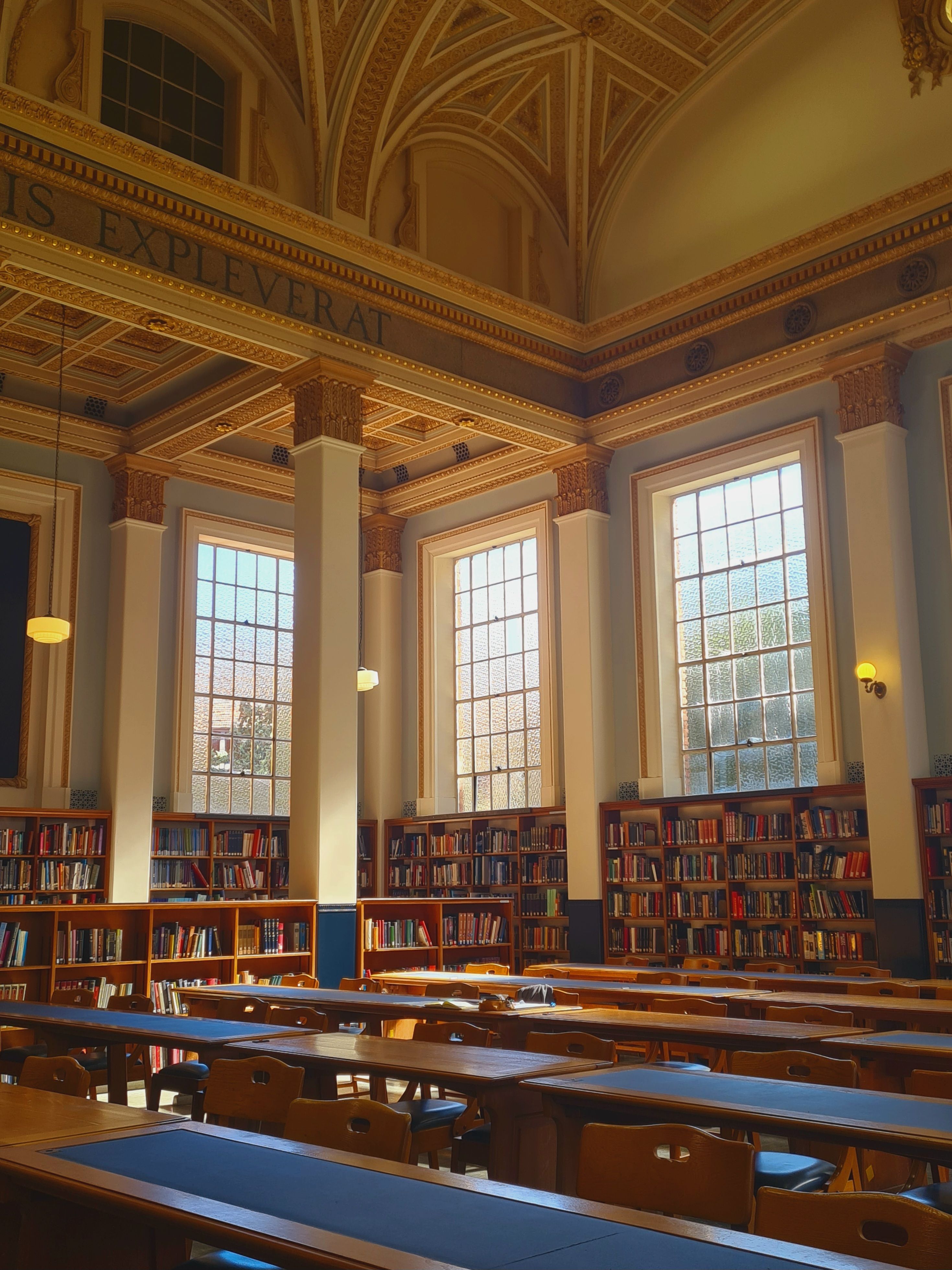 Quiet Library Reading Room with Cityscape View · Free Stock Photo