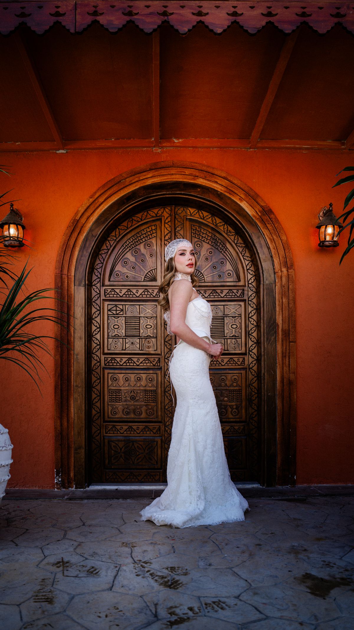 Elegant bride with flawless custom spray tan glow