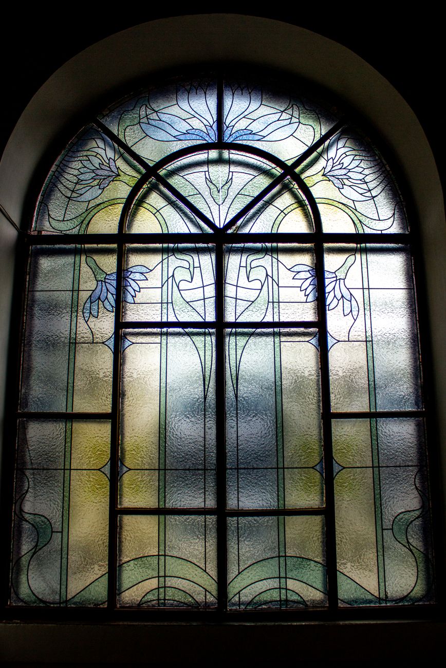 Art Nouveau style stained glass window emitting soft, diffused light. Perfect for architectural designs.. pexels, nouveau, st