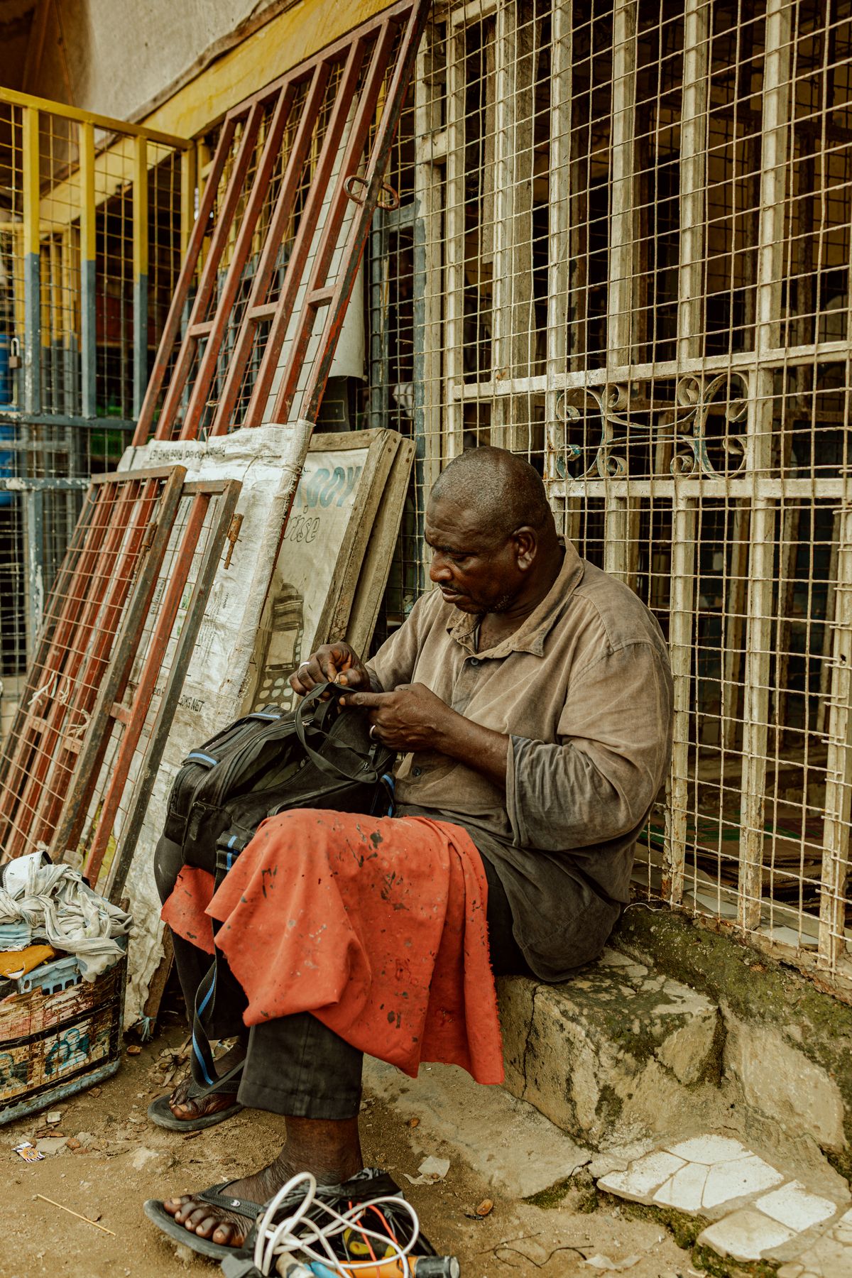 Skilled repairer working at a market