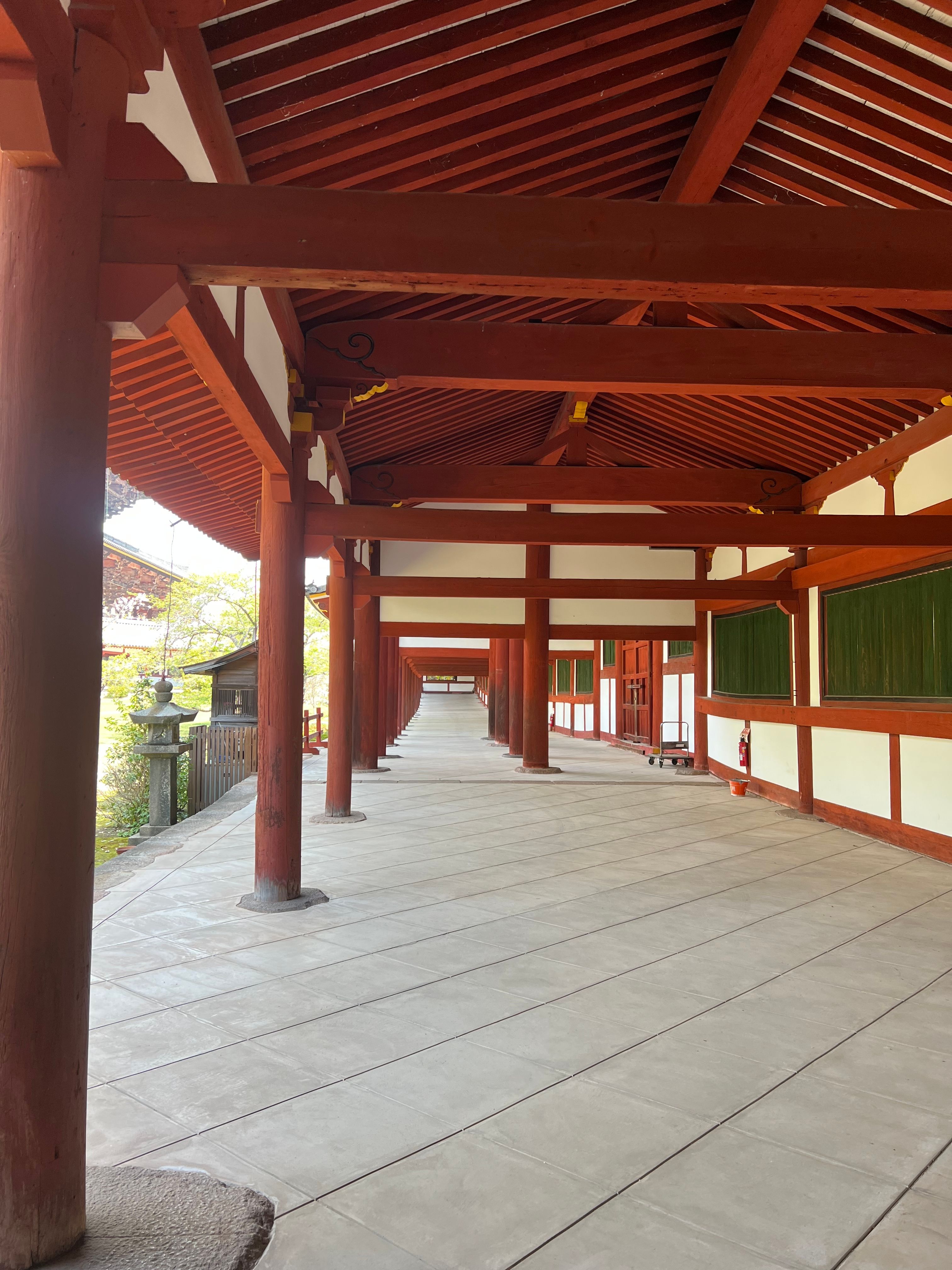 Covered wooden corridor of a traditional Japanese Buddhist temple