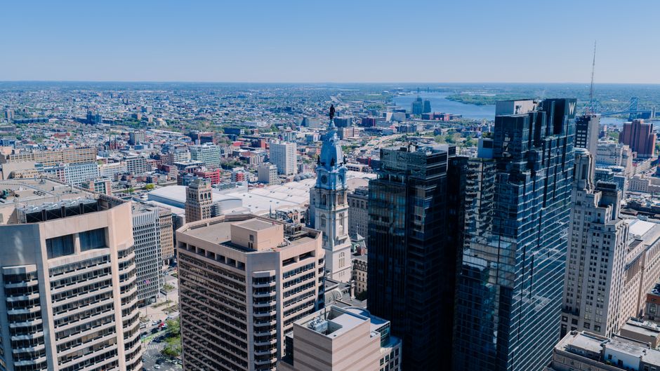 Philadelphia skyline with historic buildings and modern homes, illustrating housing diversity