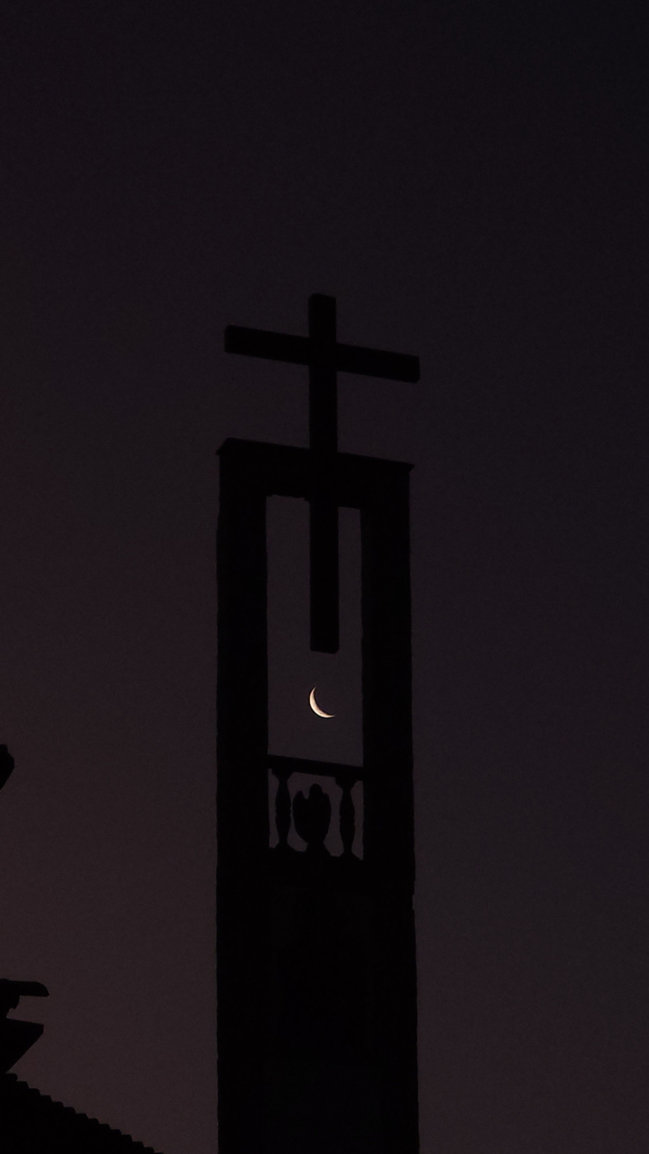 Silhouette of Cross with Crescent Moon in Evening Sky · Free Stock Photo