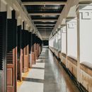 Empty corridor of building in sunlight