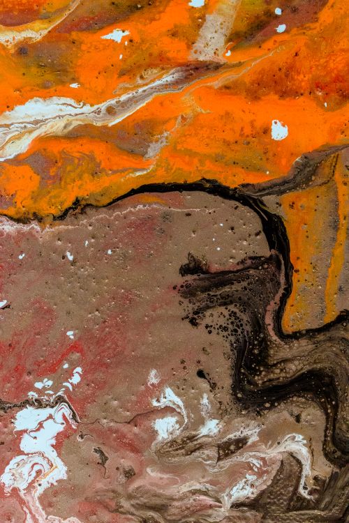 Free Dynamic abstract artwork featuring bold orange, brown, and white swirls in a fluid pattern. Stock Photo