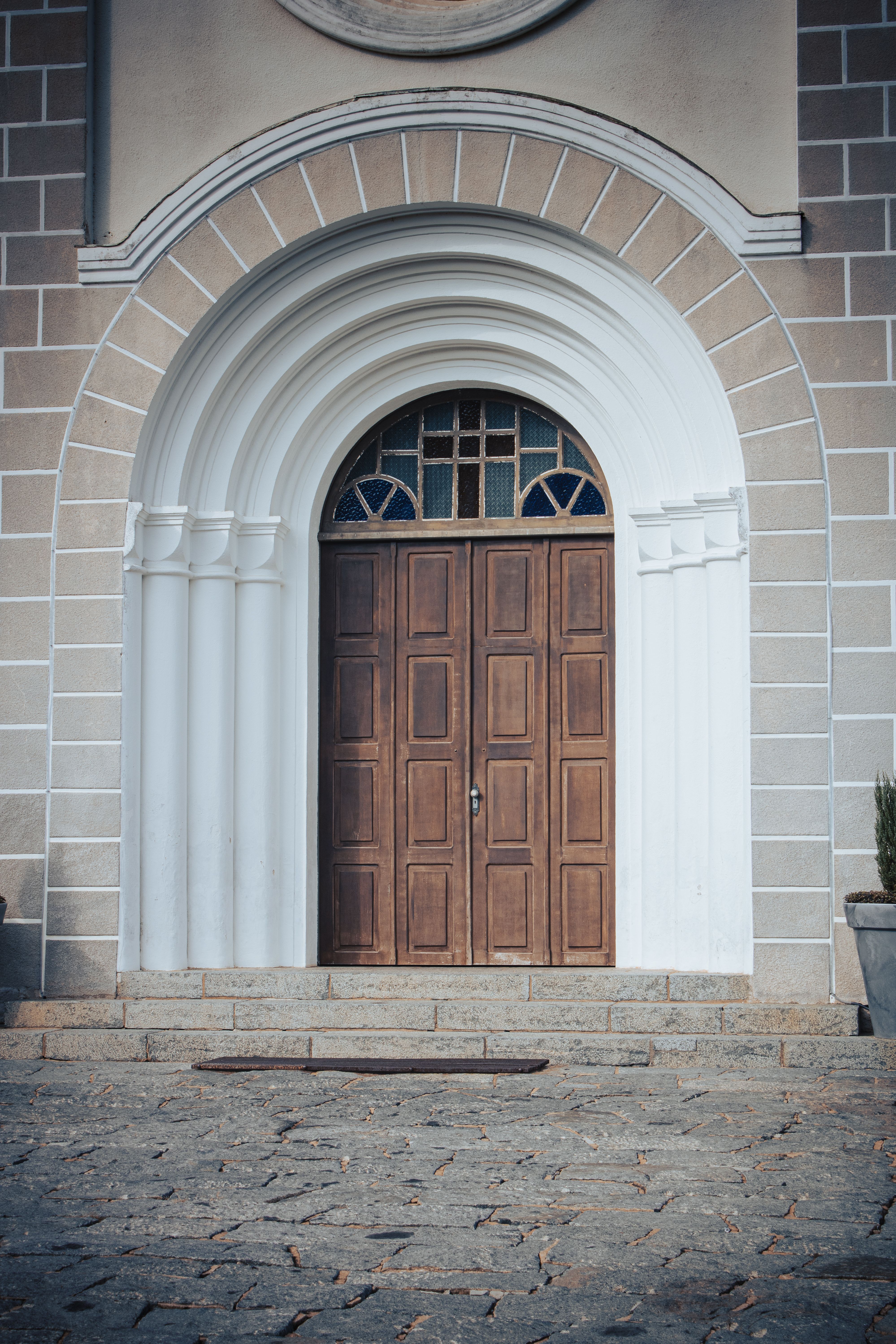 A classic wooden doorway with arch architecture in Luiz Alves, Santa Catarina, Brazil.