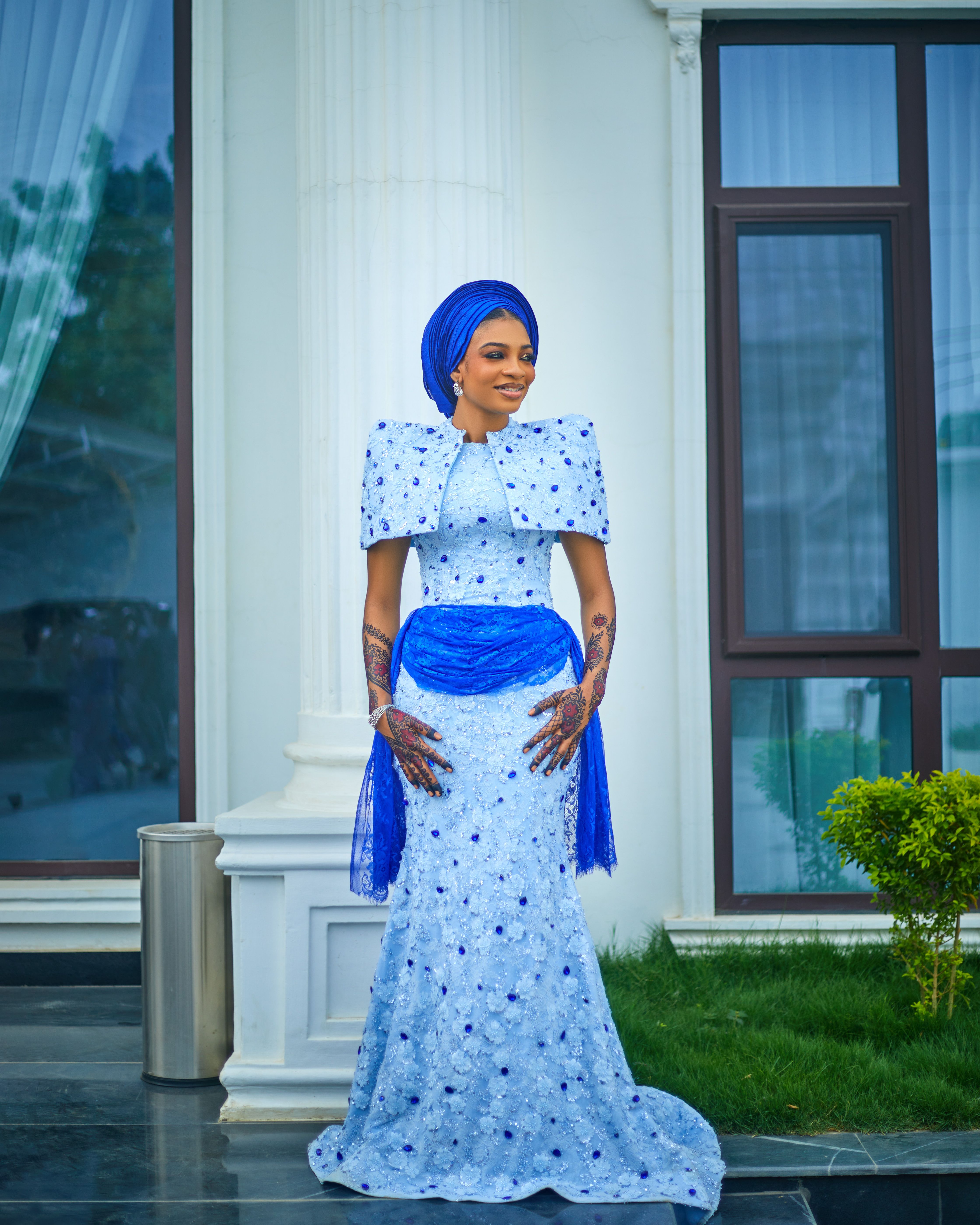 Elegant Woman in Traditional Blue African Attire  Free Stock Photo
