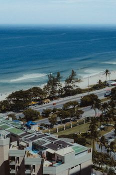 A breathtaking aerial view of Barra da Tijuca Beach highlighting the vibrant coastline of Rio de Janeiro.