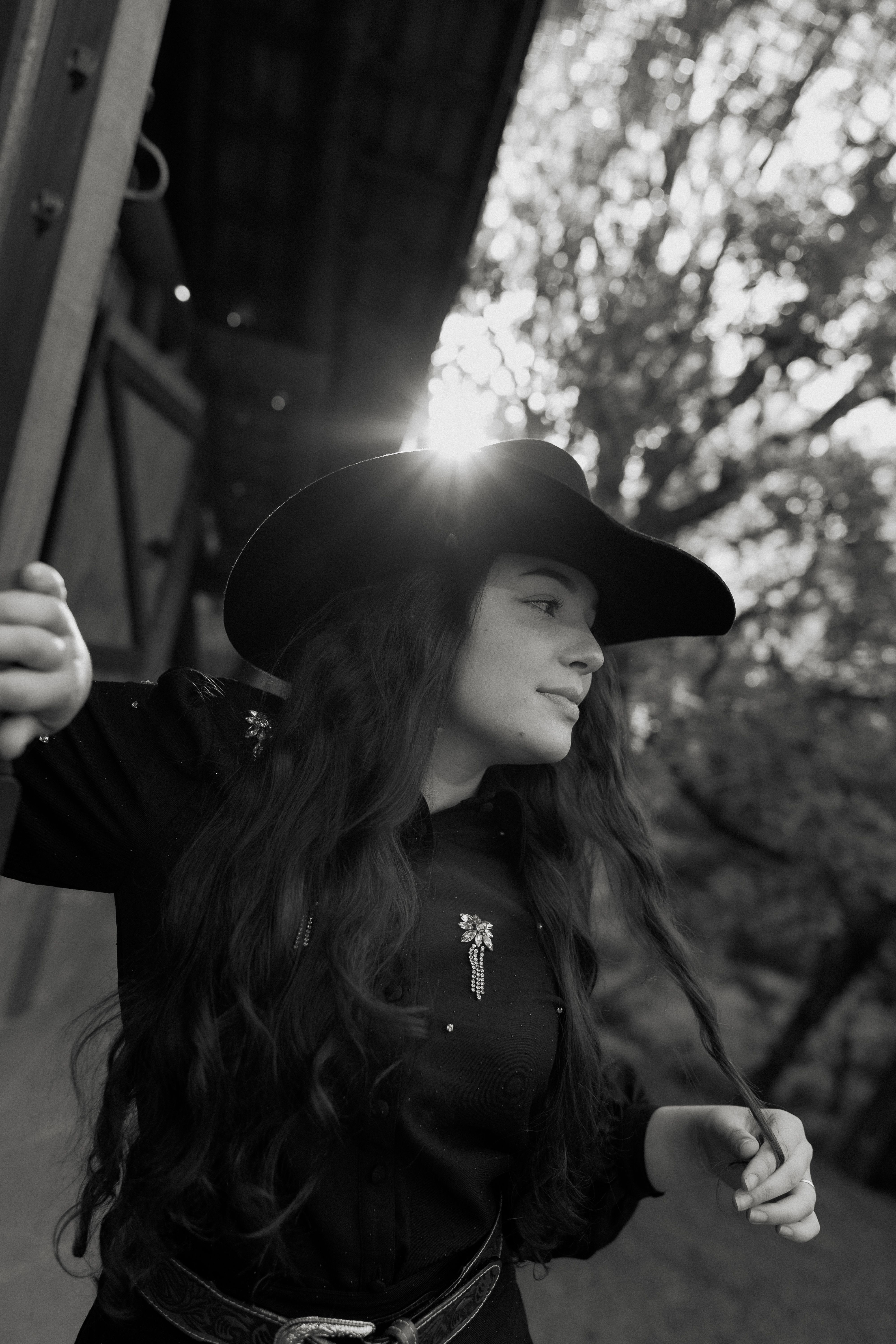 Black and White Portrait of a Woman in Cowboy Hat · Free Stock Photo