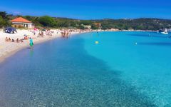 Clear turquoise water and white sand beach in Sardinia