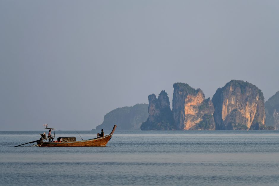 Traditional longtail boat on an island hopping tour in Krabi, Southern Thailand
