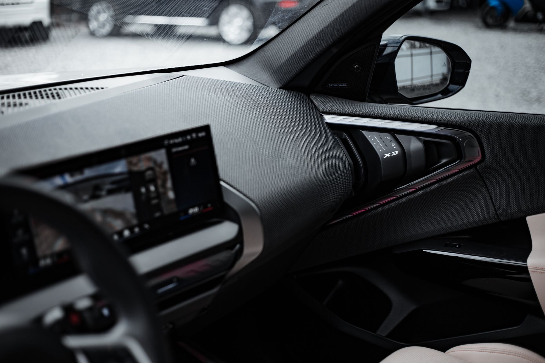 Sleek car interior showcasing a high-tech dashboard and touchscreen display.