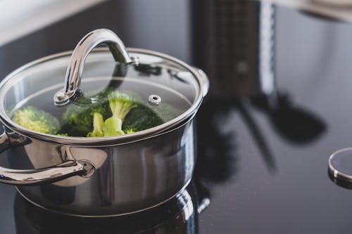 Broccoli in Stainless Steel Cooking Pot