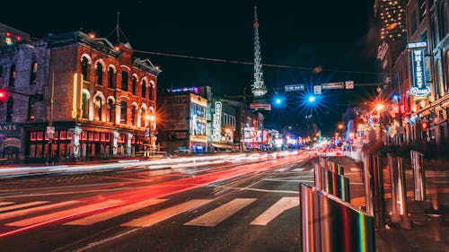 Traffic on city street at night