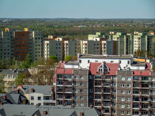 Free Aerial view of colorful residential buildings in Wrocław, Poland. Stock Photo