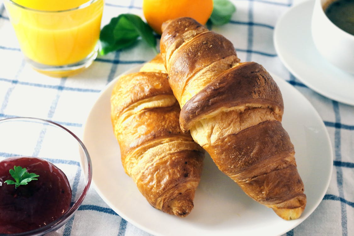 Free Croissant on Plate Stock Photo