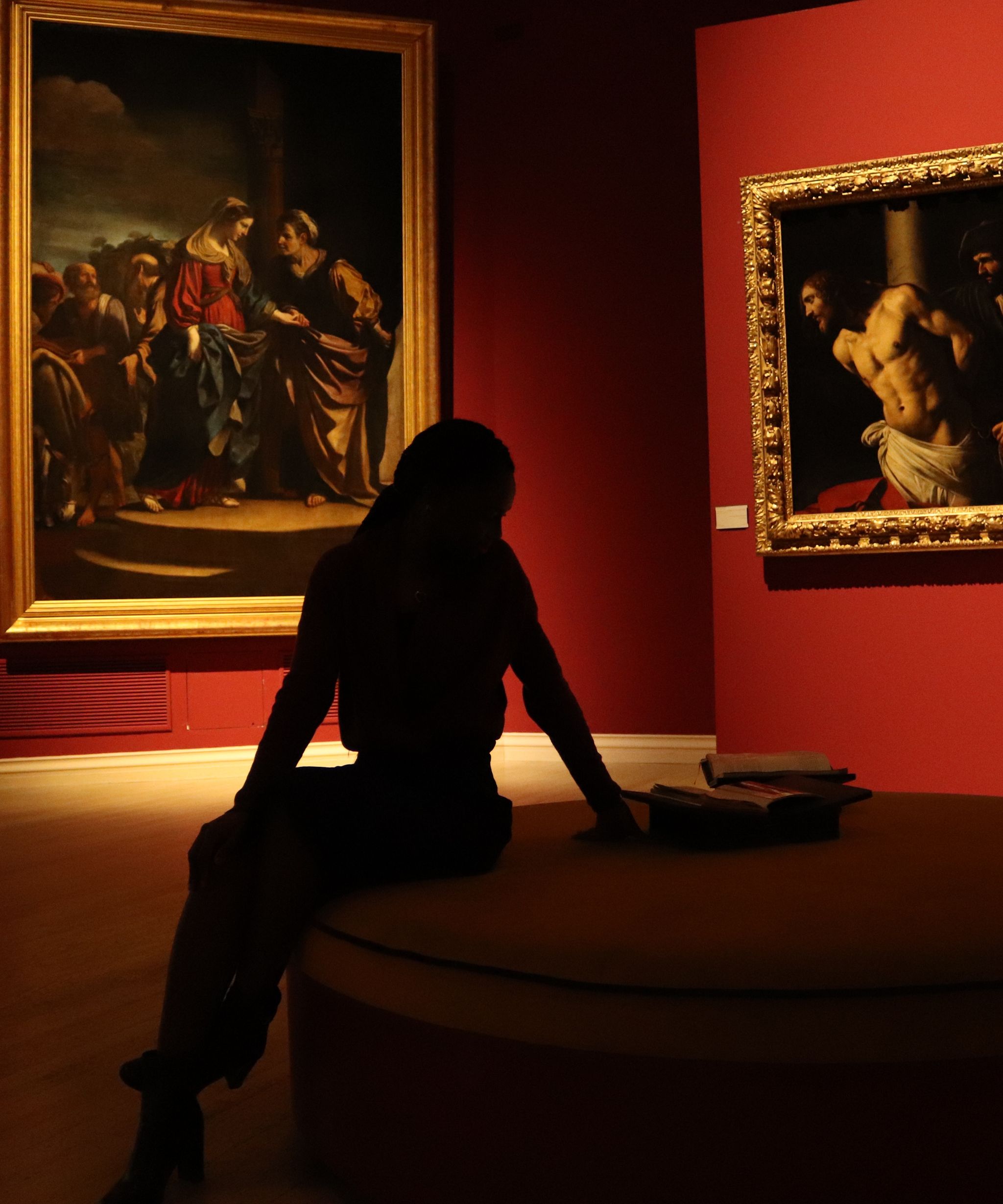 Paintings on display in an art gallery