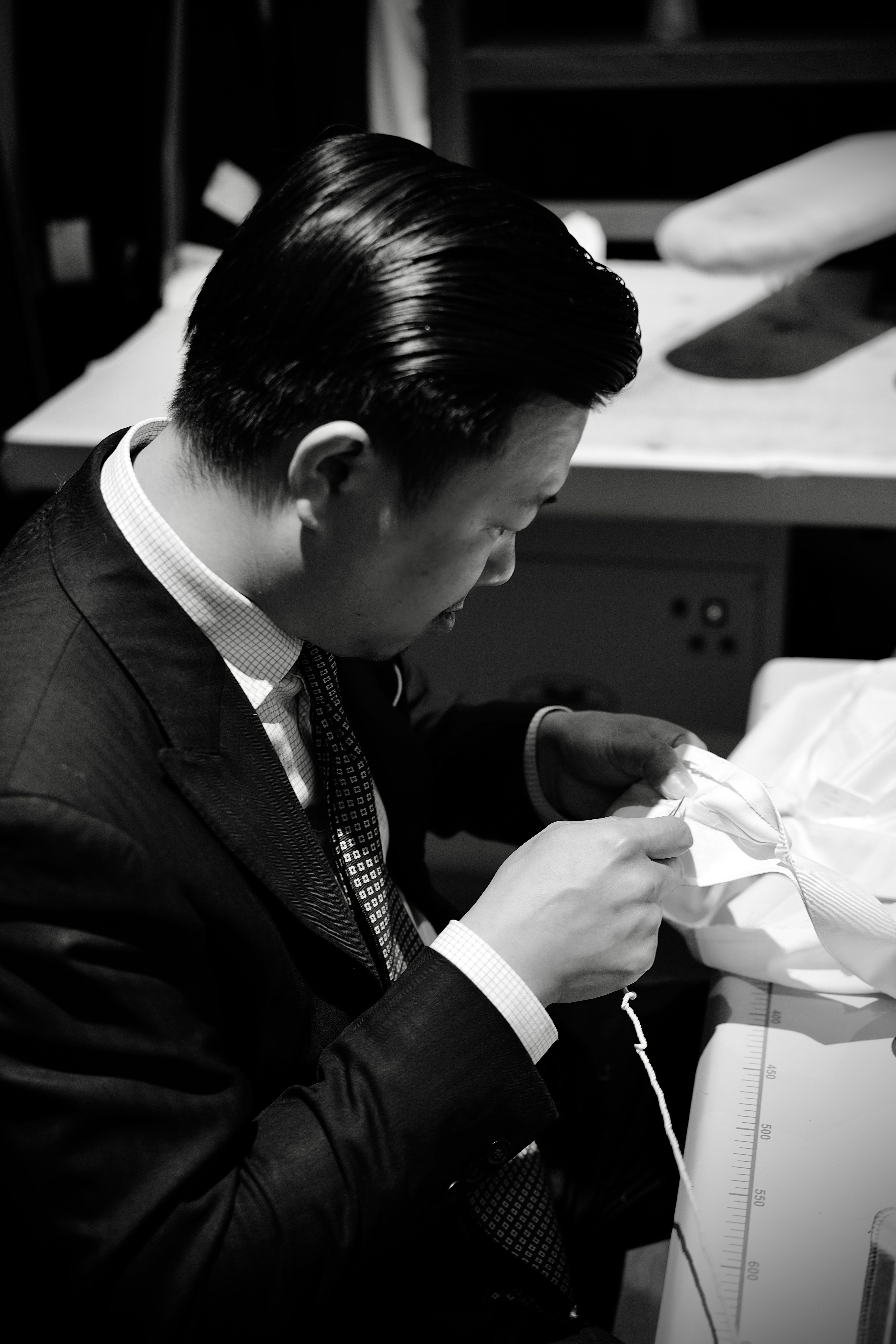 Tailoring in progress at the Aurum Bespoke atelier