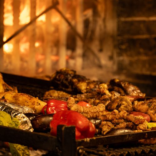 Grill with oak embers