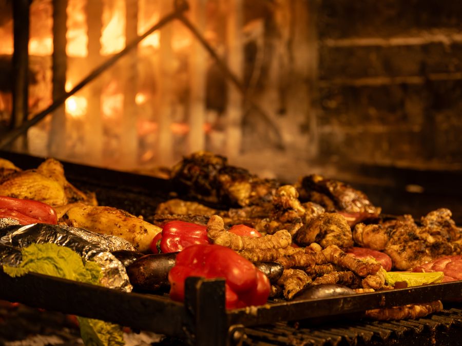 Ascua's grill with glowing oak embers