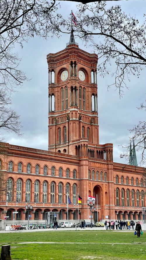 Free Capture of the iconic Rotes Rathaus in Berlin, Germany, showcasing its architectural grandeur. Stock Photo