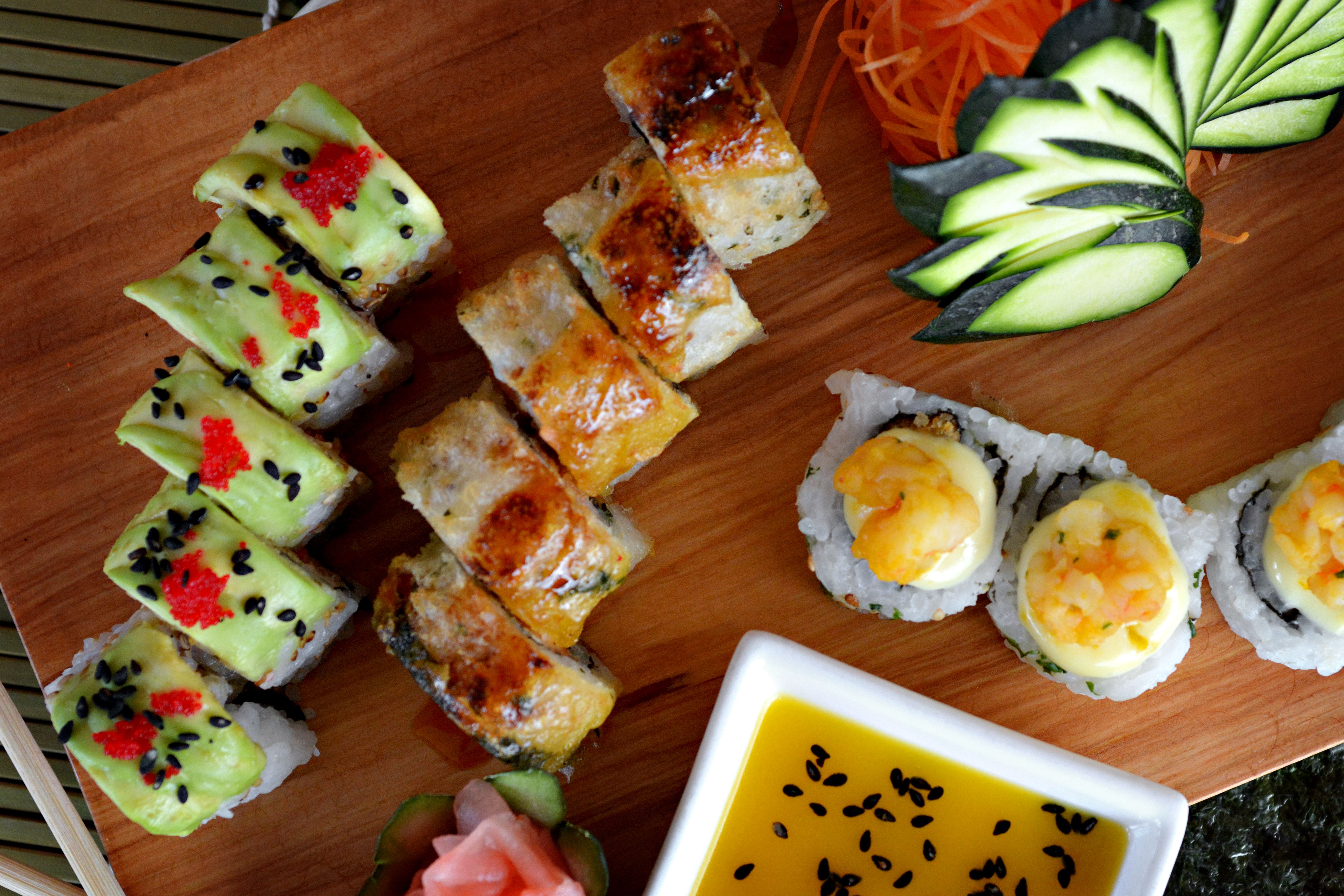 Blackened Sushi with Garlic Greens