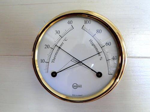 Free Thermometer and Hydrometer in Golden Frame Stock Photo