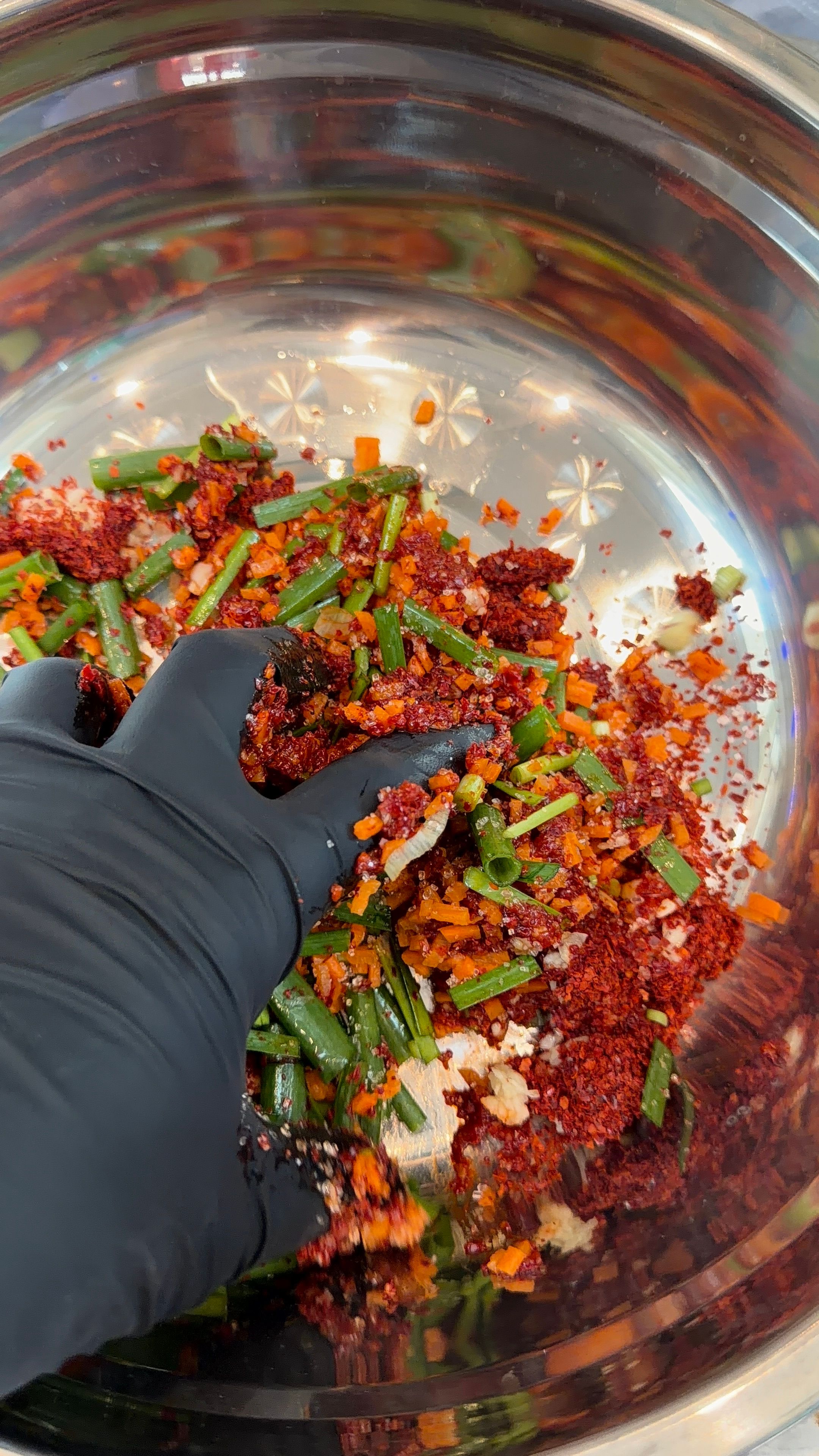 mixing side dish by hand