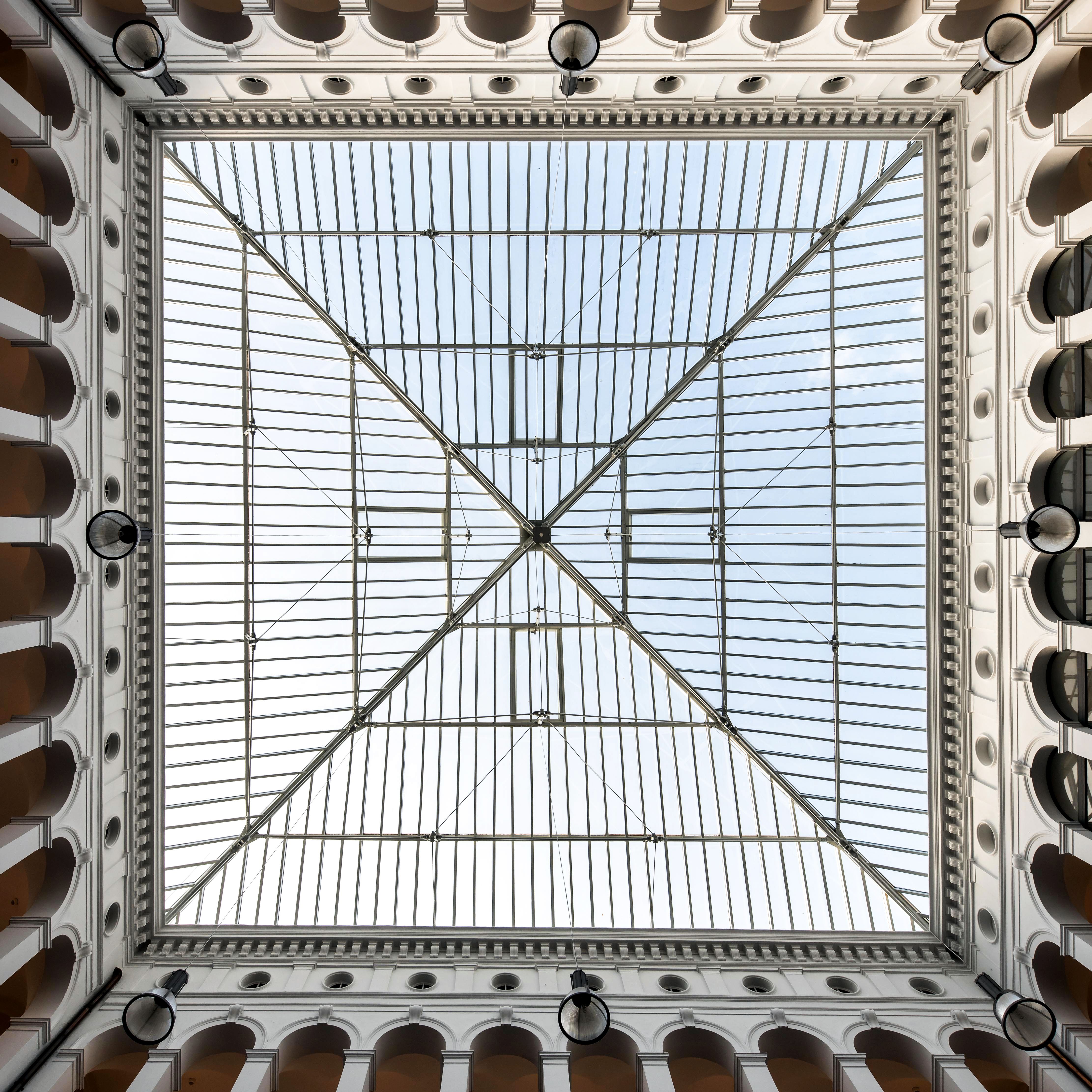 Top view of the geometric glass dome showcasing architectural elegance in Hamburg, Germany.