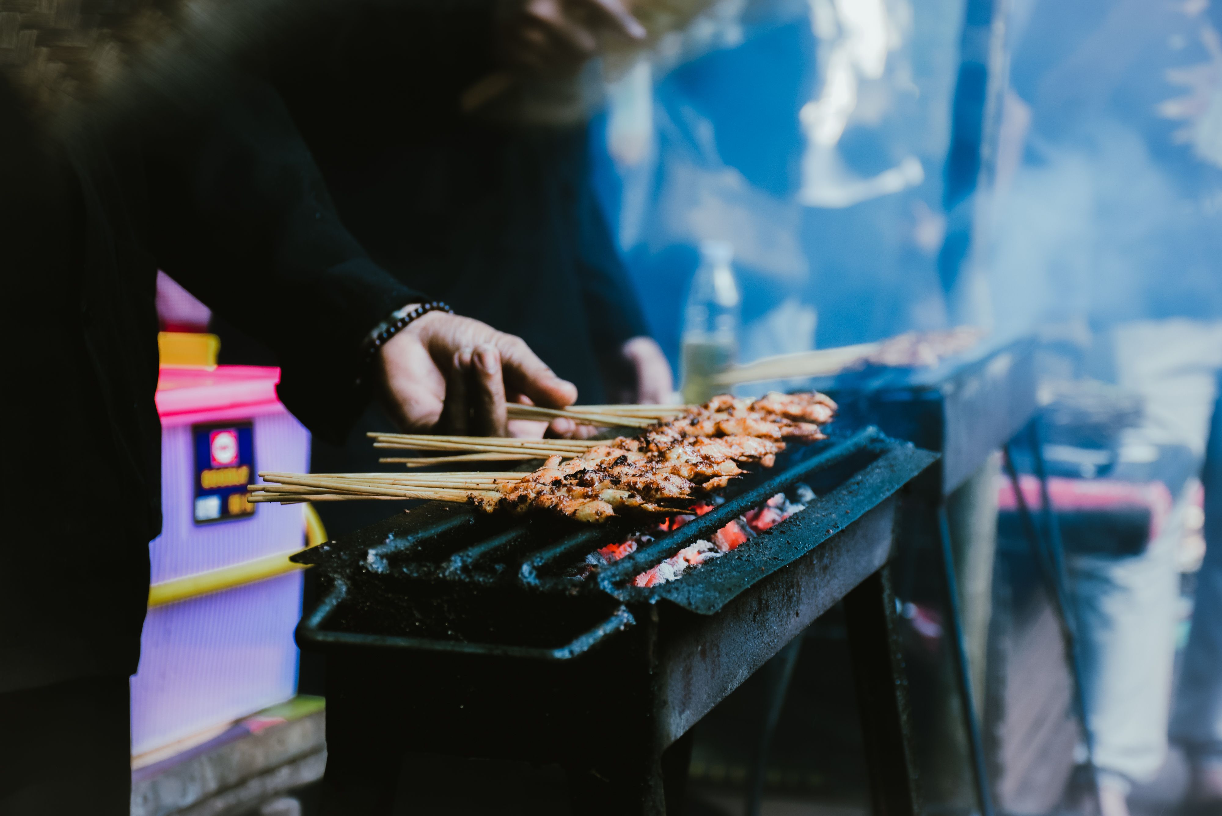 Maple-Mustard Satay with Garlic Greens
