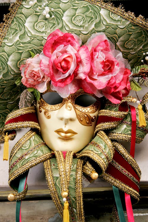 Free Venice Mask Decorated With Pink Roses Stock Photo