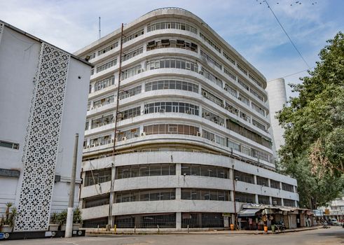 Brutalist architectural building captured in New Delhi, showcasing unique design and aesthetics.