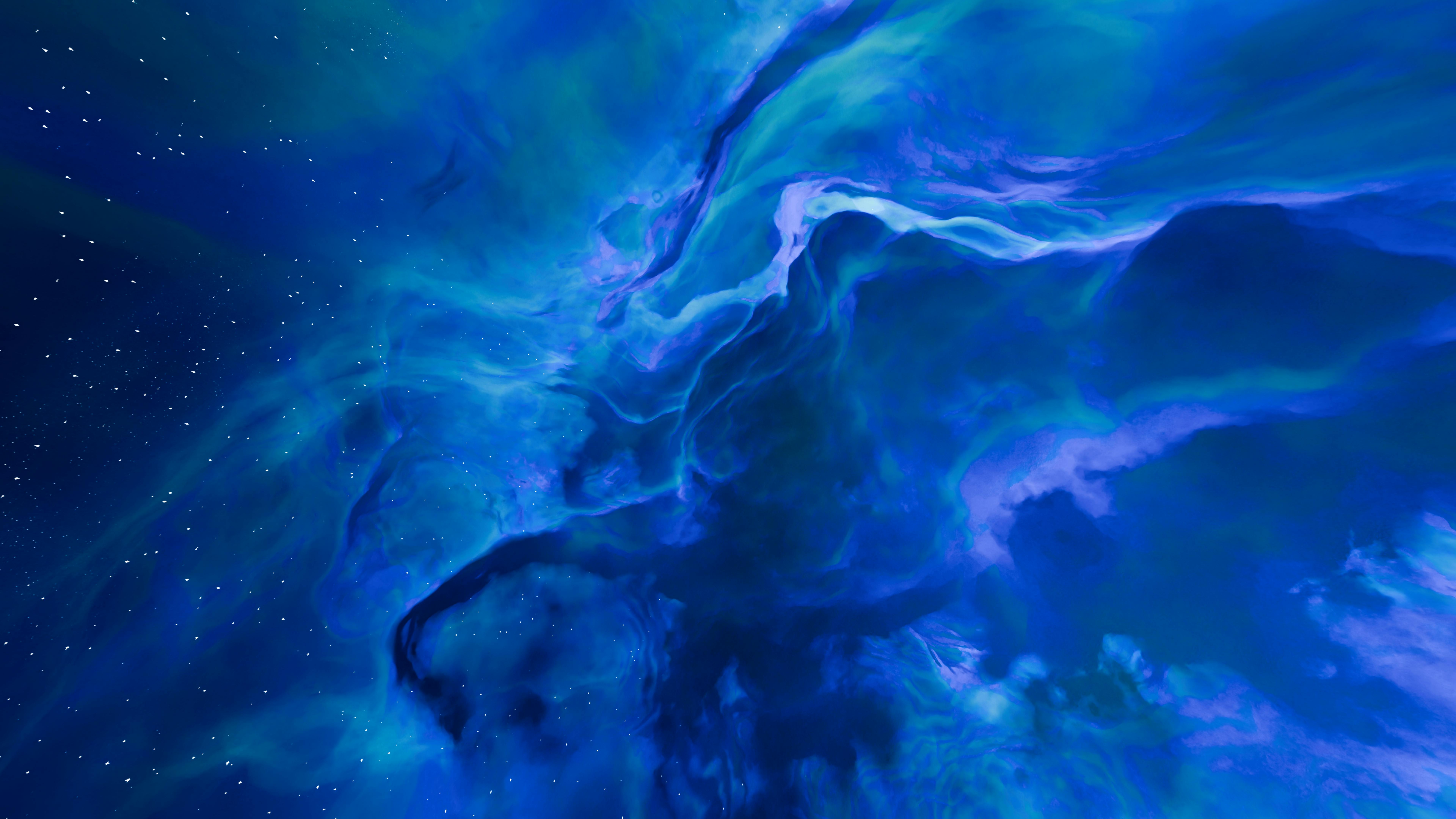 A stunning abstract of a blue and purple nebula in space, featuring swirling patterns and vivid colors.