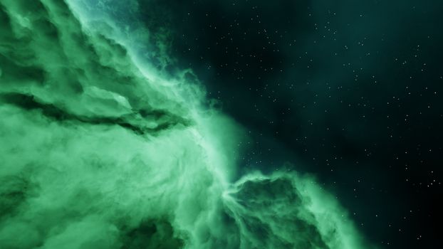 Captivating view of an abstract green nebula set against a starry night sky.