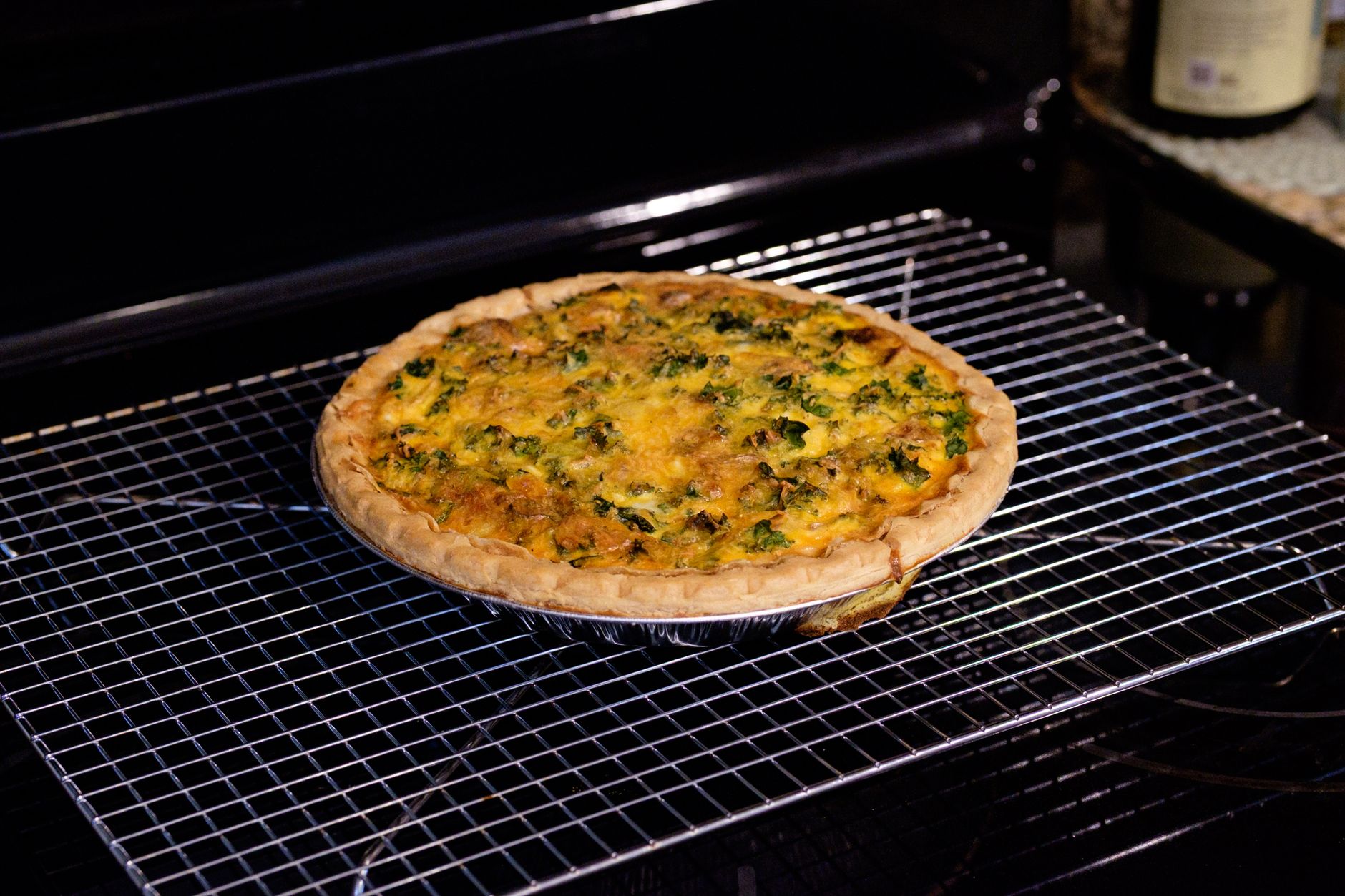 Fresh broccoli and chicken filling cooking in skillet