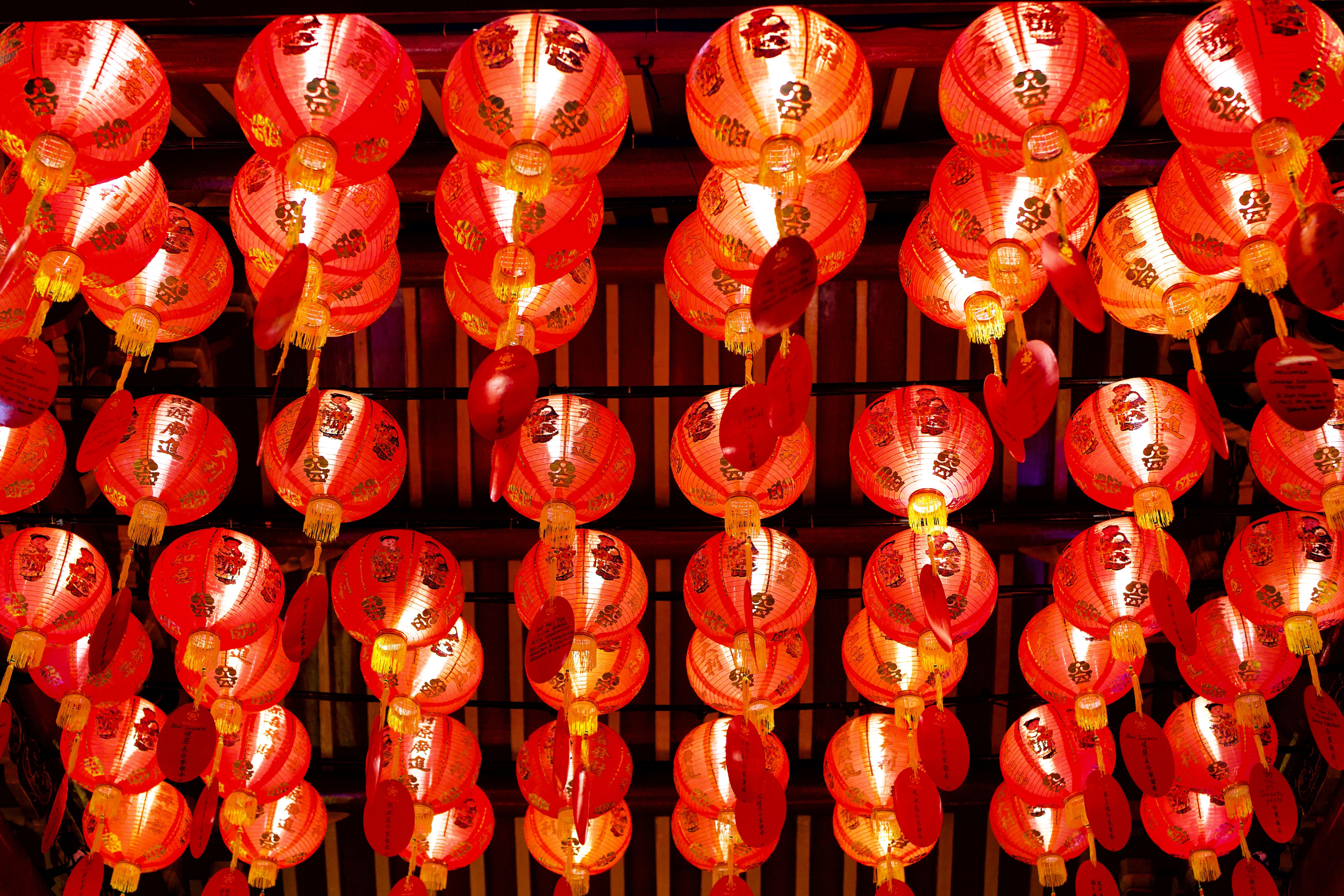 Red lanterns strung across Yaowarat Road during Chinese New Year