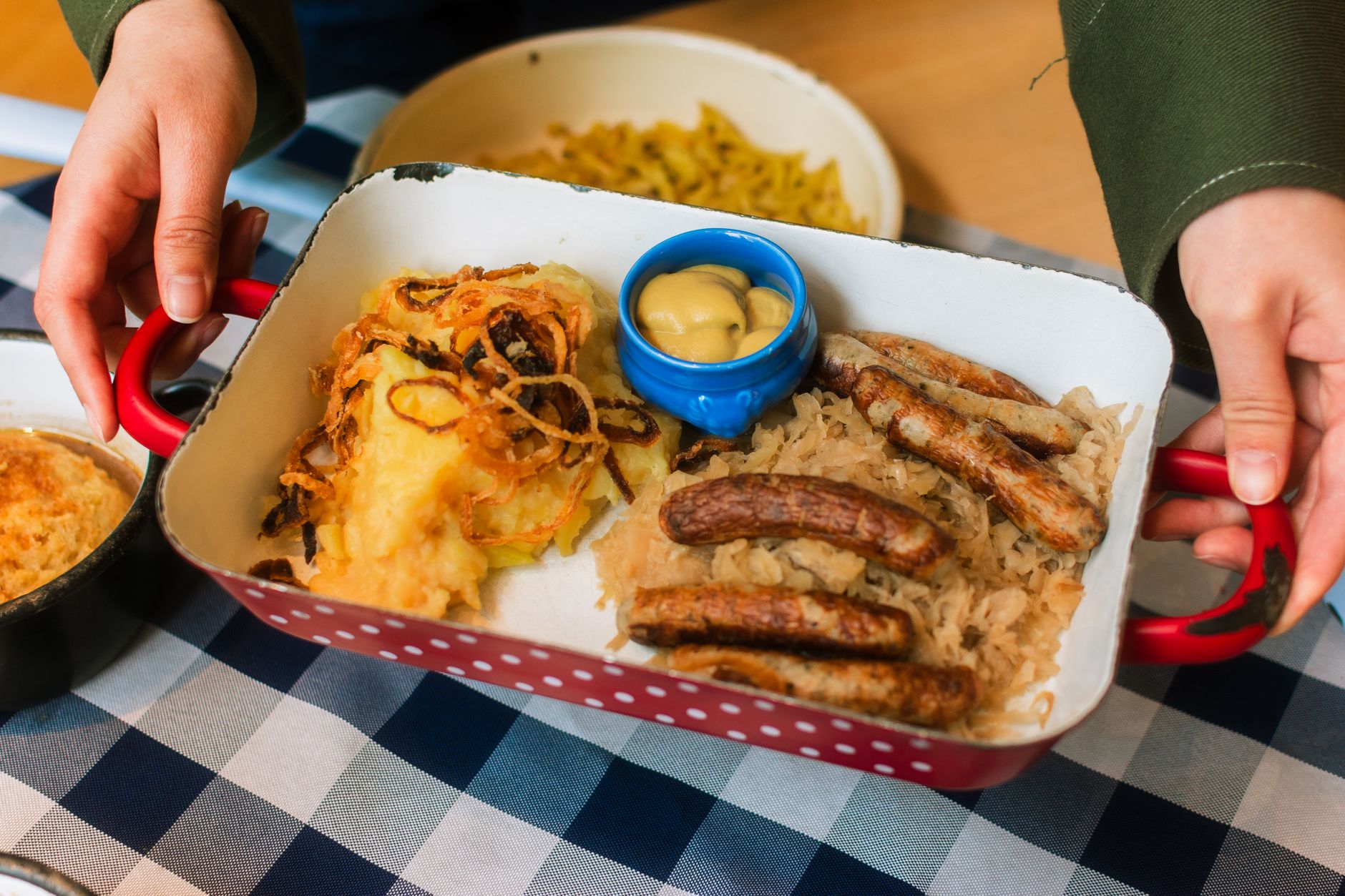 Close up of fork with sauerkraut on a plate after storage