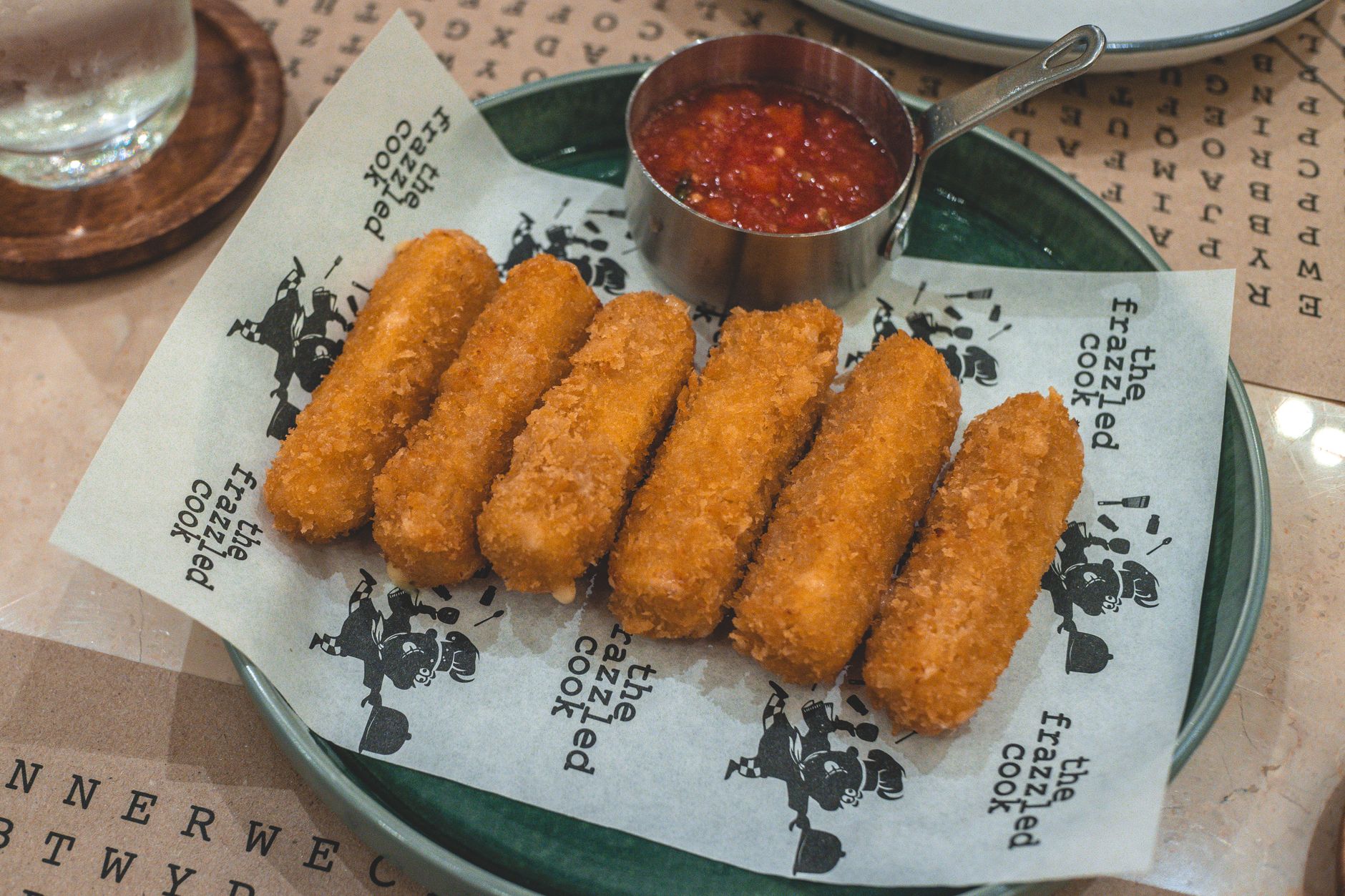 Golden fried spicy salami mozzarella sticks