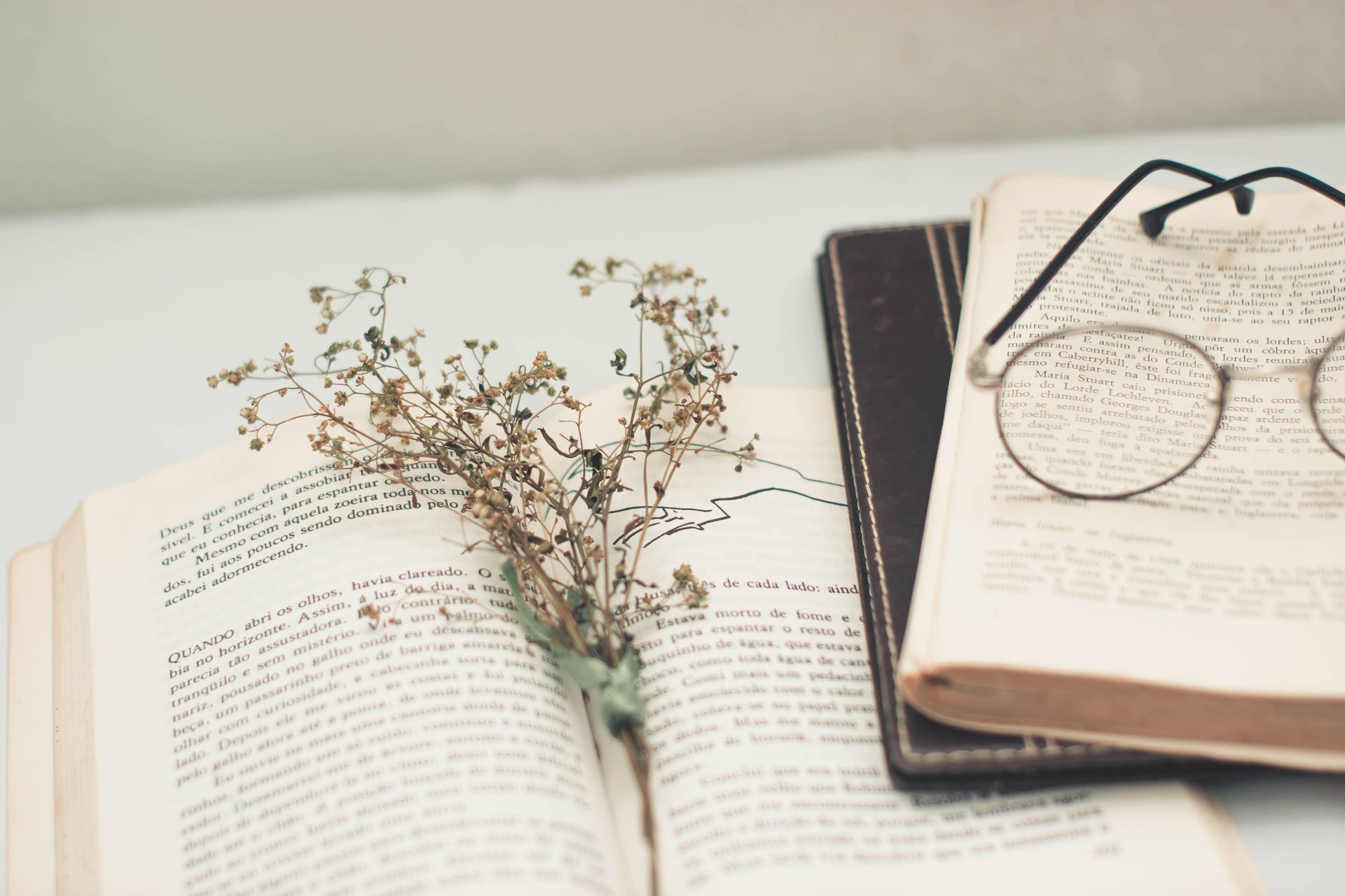 Black Framed Eyeglasses on Book Page