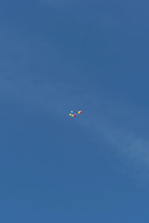 Free Vibrant balloons drifting freely against a clear blue sky, capturing a sense of adventure and whimsy. Stock Photo