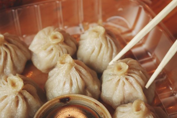 Dumplings boiling in a pot of water