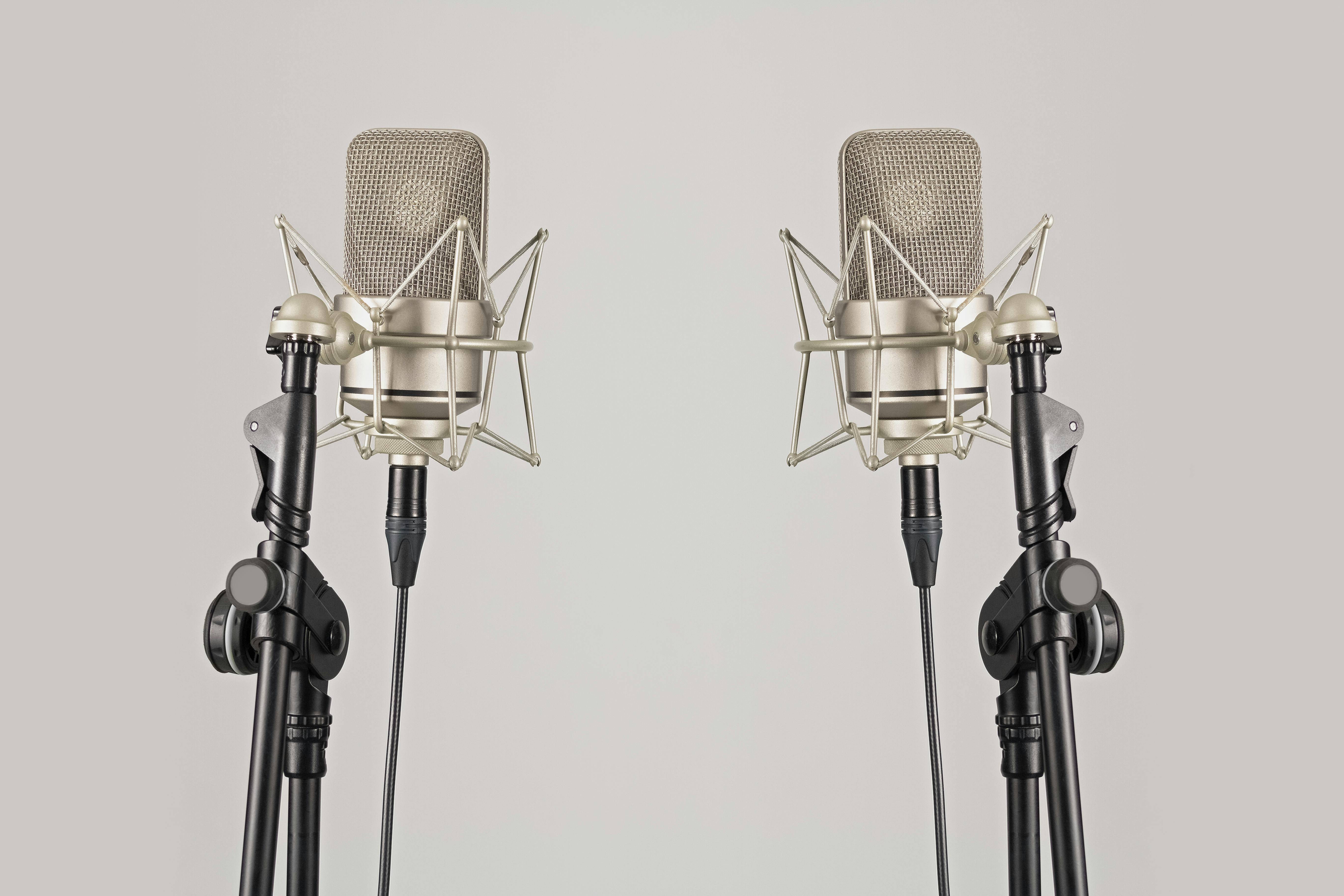 Black and Silver Microphones With Stand