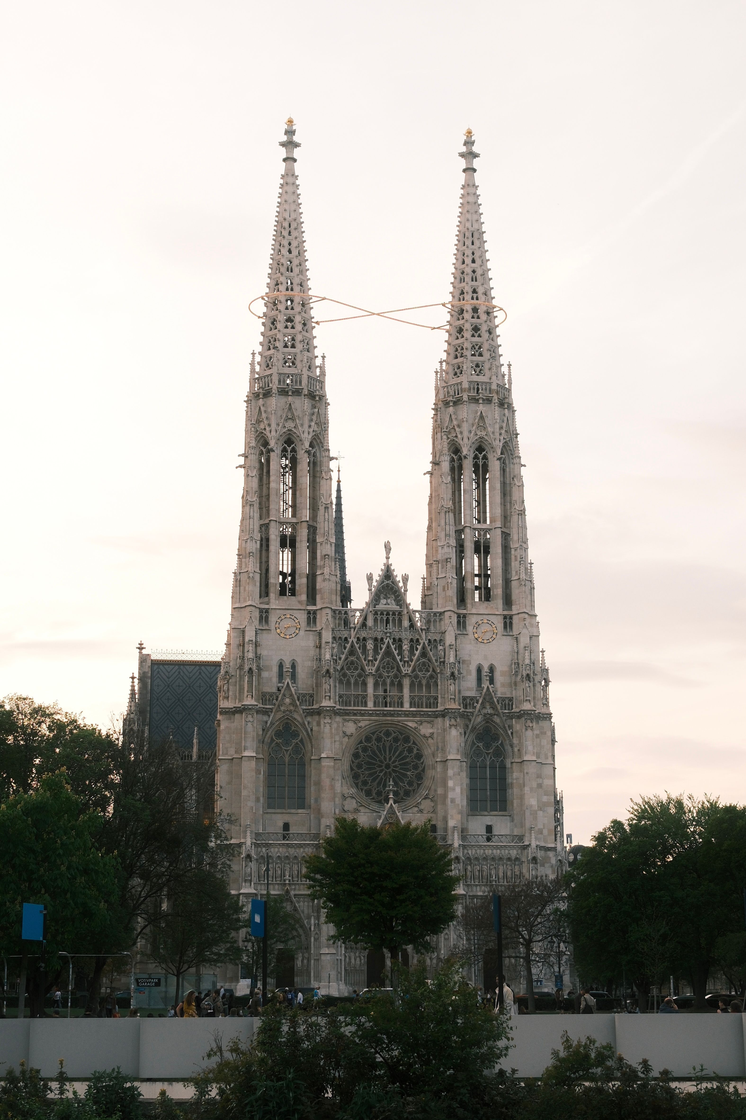 High angle view of Votivkirche, a Gothic Revival church in Vienna, Austria.