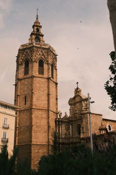 View of the iconic Micalet Tower in Valencia, Spain on a warm day.