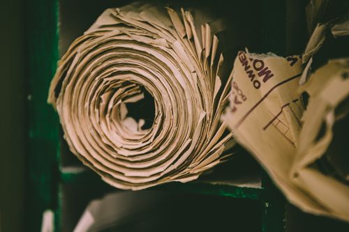 Kraft paper rolls on the factory floor