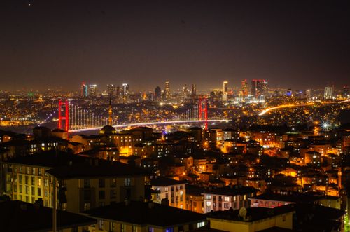 Free Stunning nighttime panorama of İstanbul featuring illuminated Bosphorus Bridge and skyline. Stock Photo