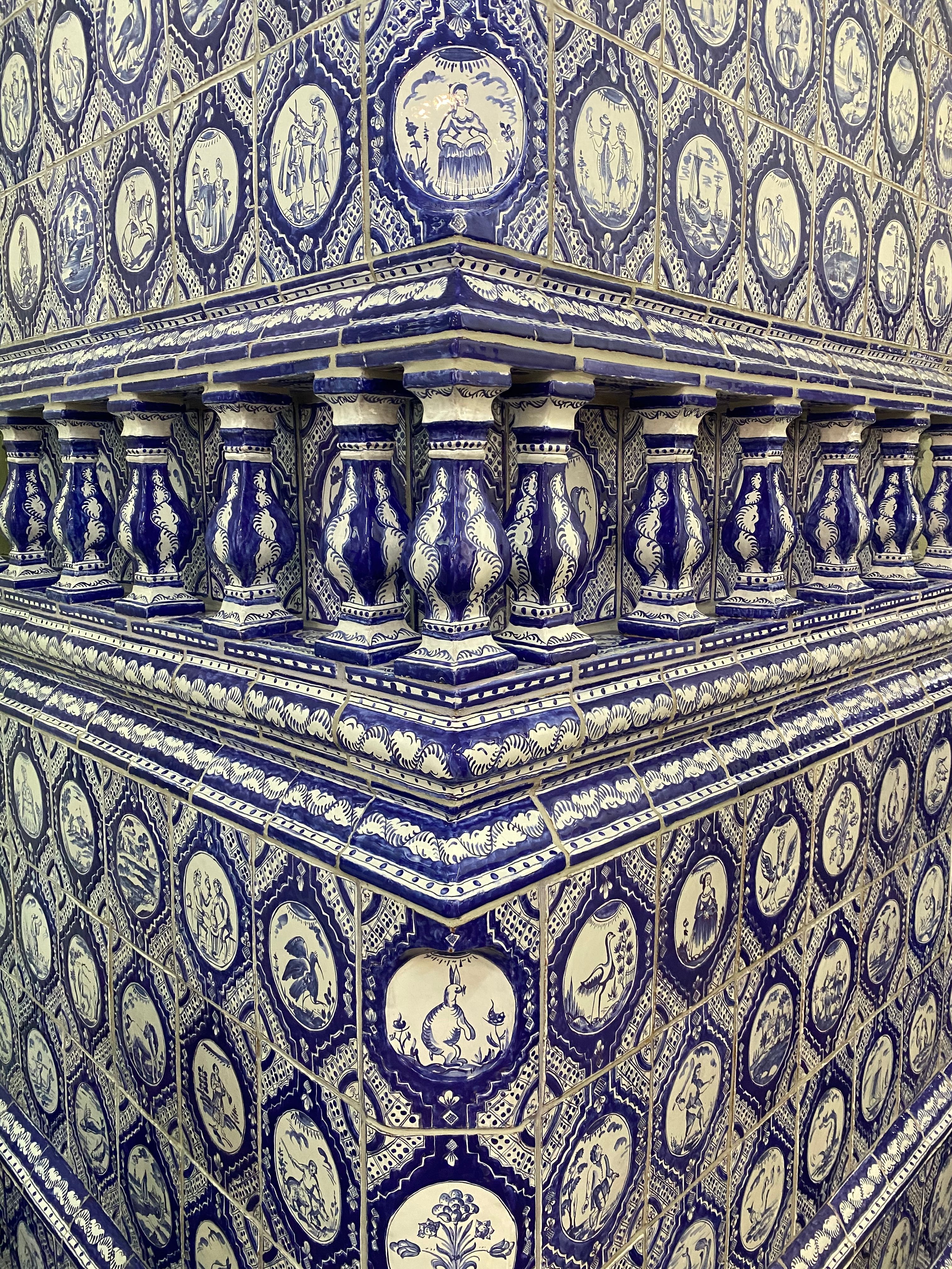 Ornate Blue and White Ceramic Tile Wall Design · Free Stock Photo