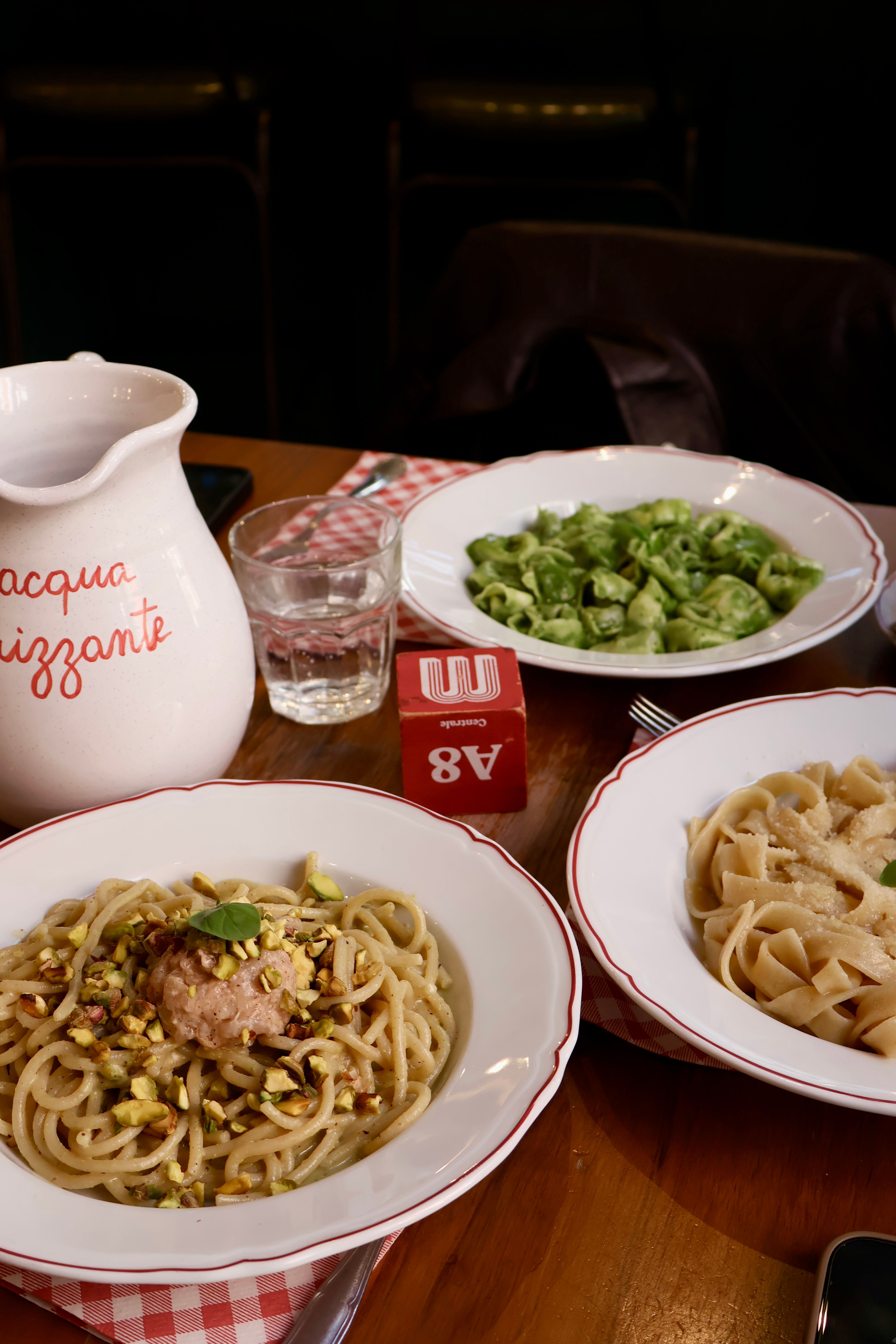 Delicious variety of Italian pasta dishes in a Milanese restaurant setting.