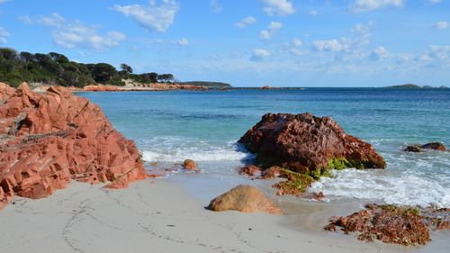 Free Breathtaking view of rocky coastline and blue sea in Porto-Vecchio, Corsica. Stock Photo